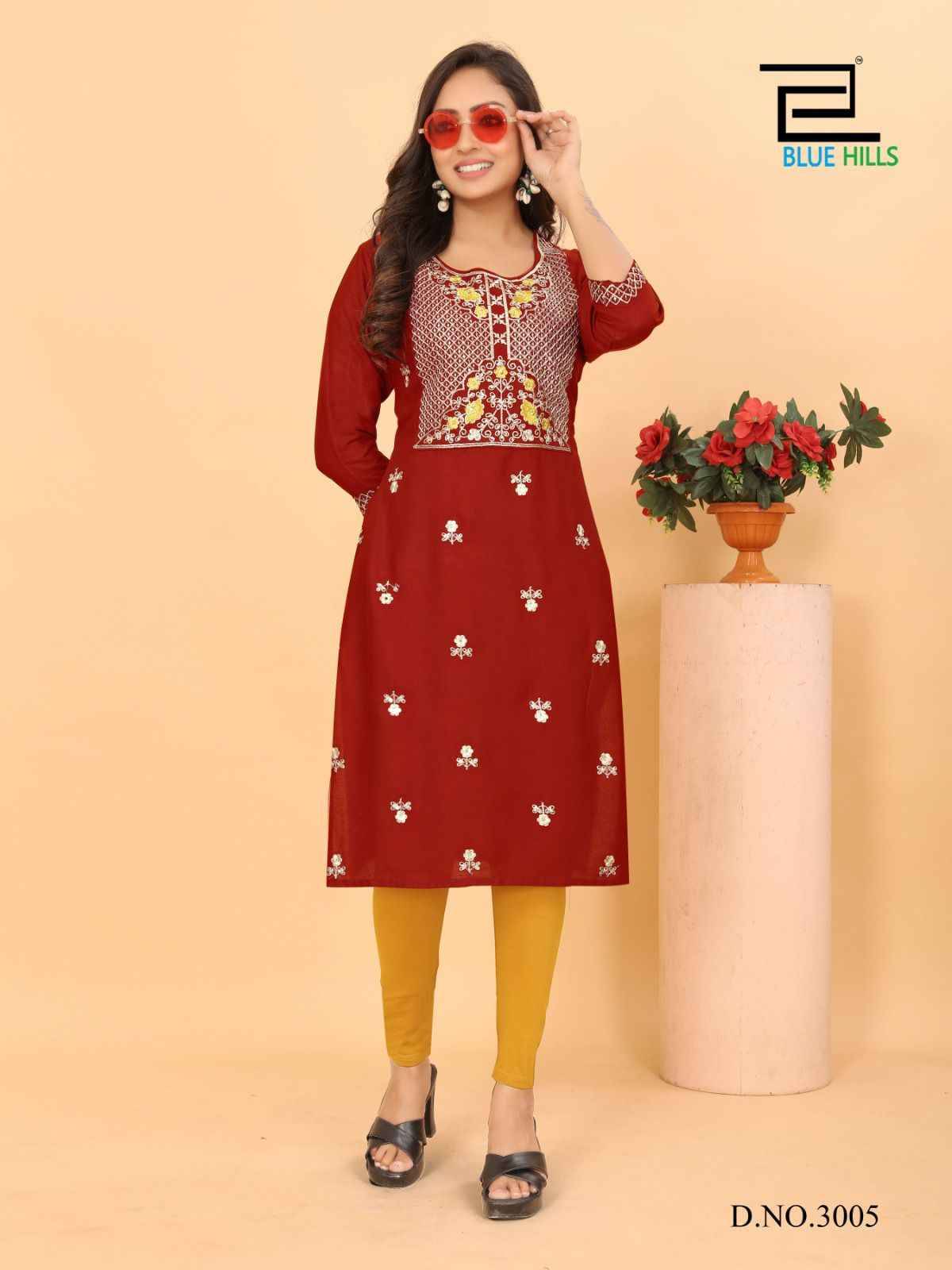 Blue Star Vol-3 By Blue Hills 3001 To 3005 Series Designer Stylish Fancy Colorful Beautiful Party Wear & Ethnic Wear Collection Heavy Rayon With Work Kurtis At Wholesale Price