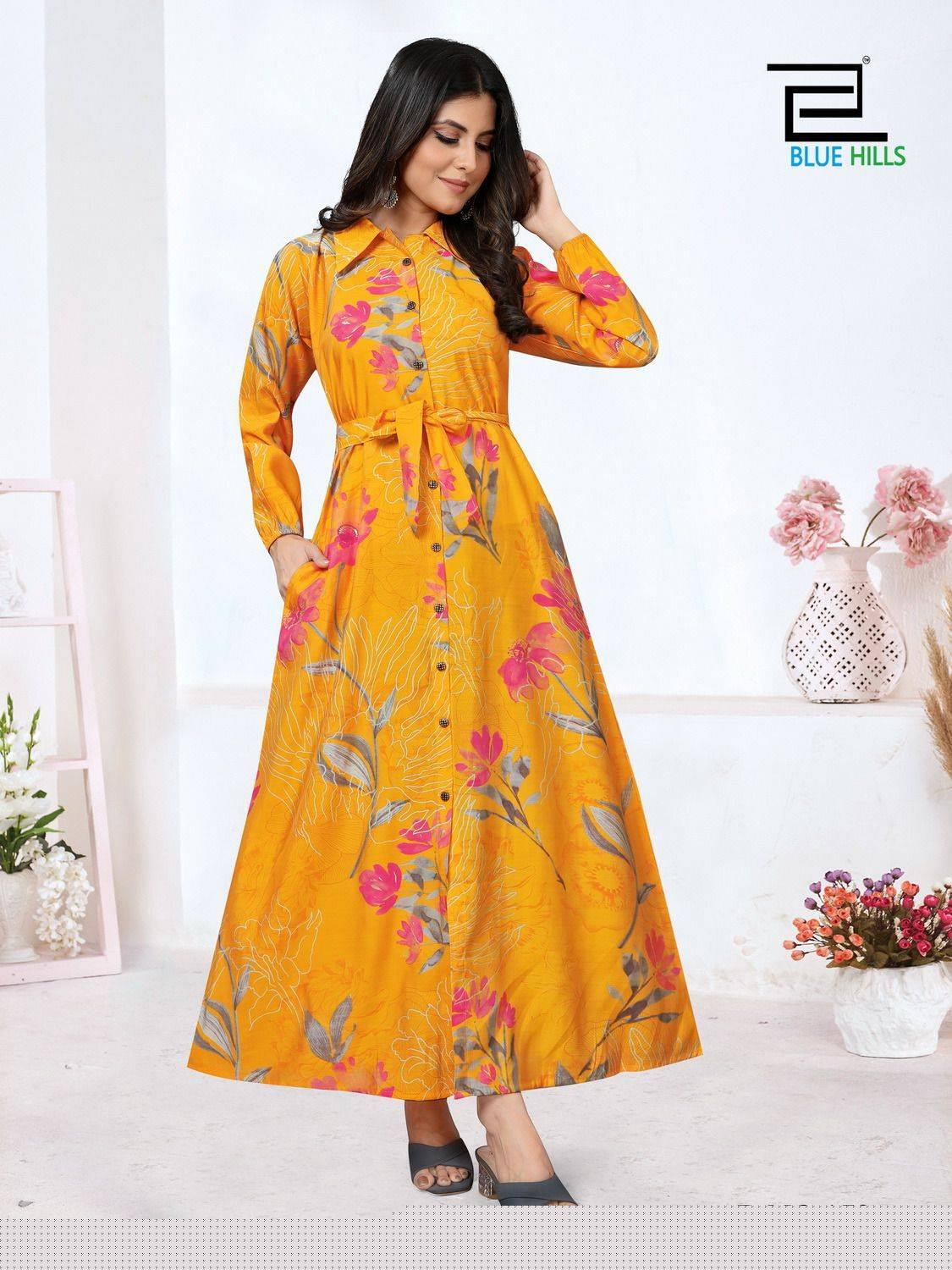 Rochelle Vol-5 By Blue Hills 501 To 503 Series Beautiful Stylish Fancy Colorful Casual Wear & Ethnic Wear Modal Chanderi Print Gowns At Wholesale Price