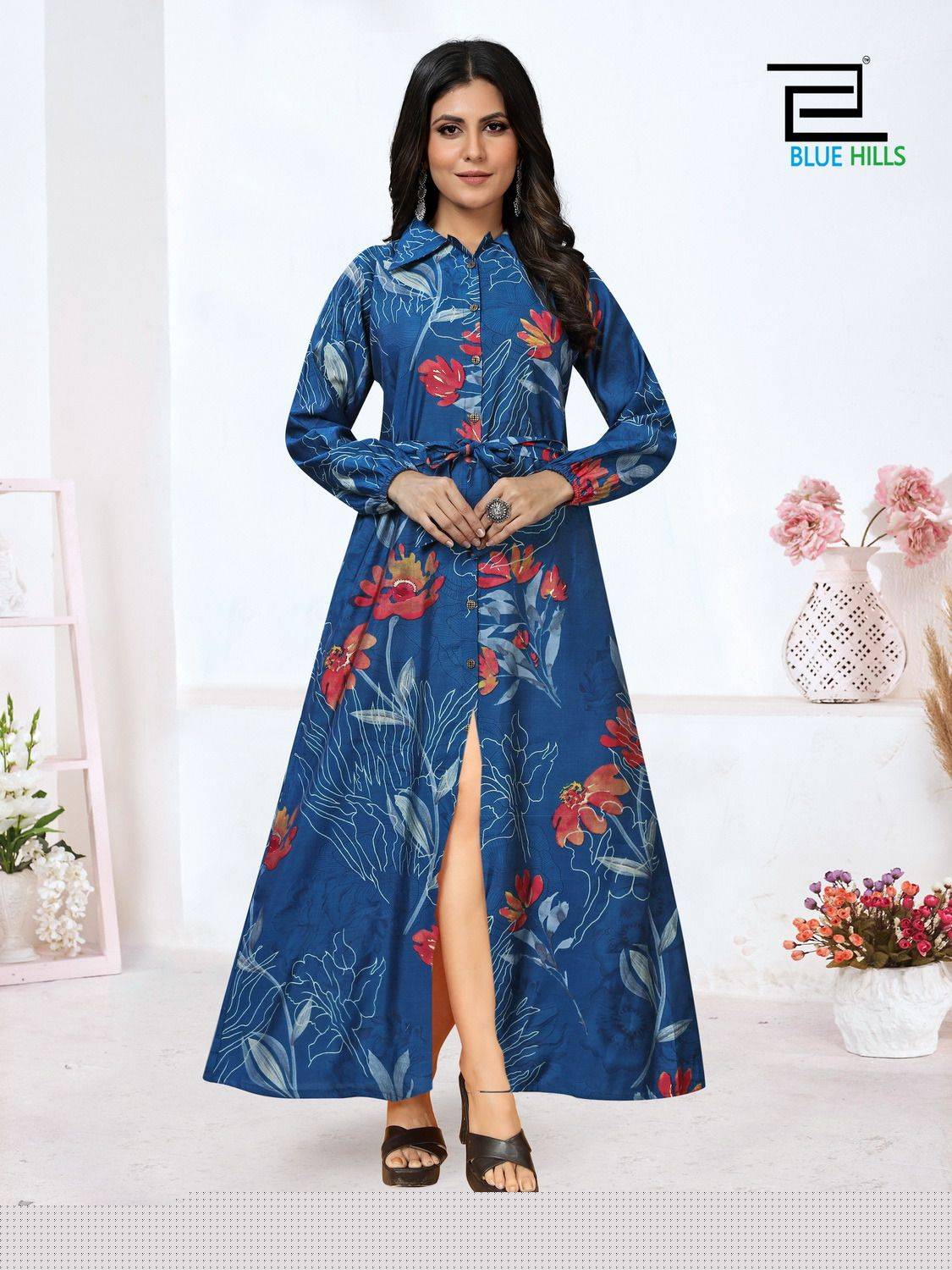 Rochelle Vol-5 By Blue Hills 501 To 503 Series Beautiful Stylish Fancy Colorful Casual Wear & Ethnic Wear Modal Chanderi Print Gowns At Wholesale Price