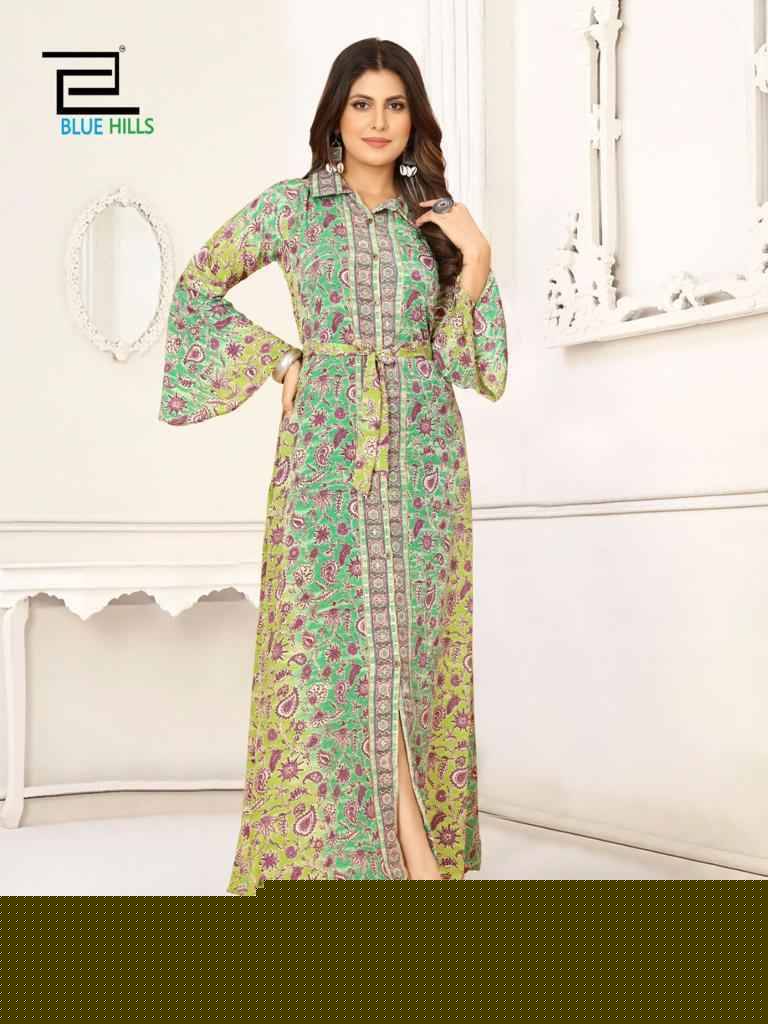 Boho Vol-3 By Blue Hills 100-A To 100-C Series Beautiful Stylish Fancy Colorful Casual Wear & Ethnic Wear French Crepe Print Gowns At Wholesale Price