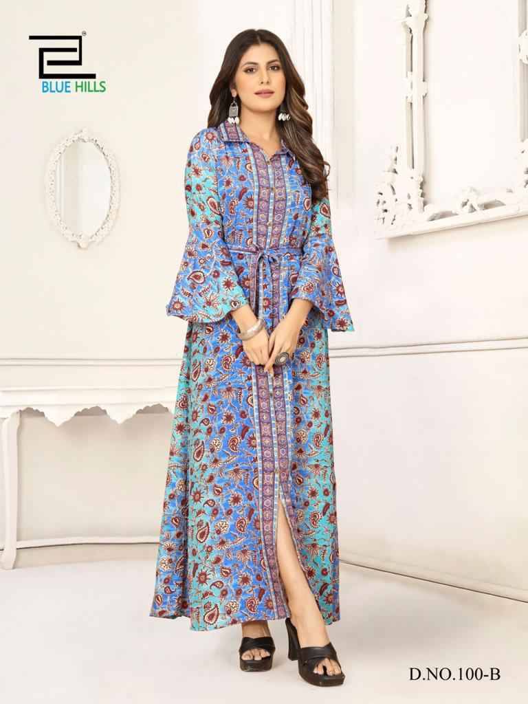 Boho Vol-3 By Blue Hills 100-A To 100-C Series Beautiful Stylish Fancy Colorful Casual Wear & Ethnic Wear French Crepe Print Gowns At Wholesale Price