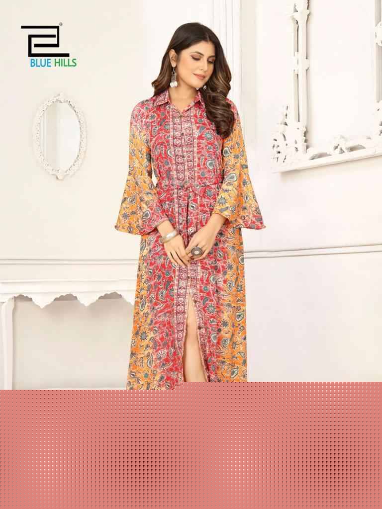 Boho Vol-3 By Blue Hills 100-A To 100-C Series Beautiful Stylish Fancy Colorful Casual Wear & Ethnic Wear French Crepe Print Gowns At Wholesale Price