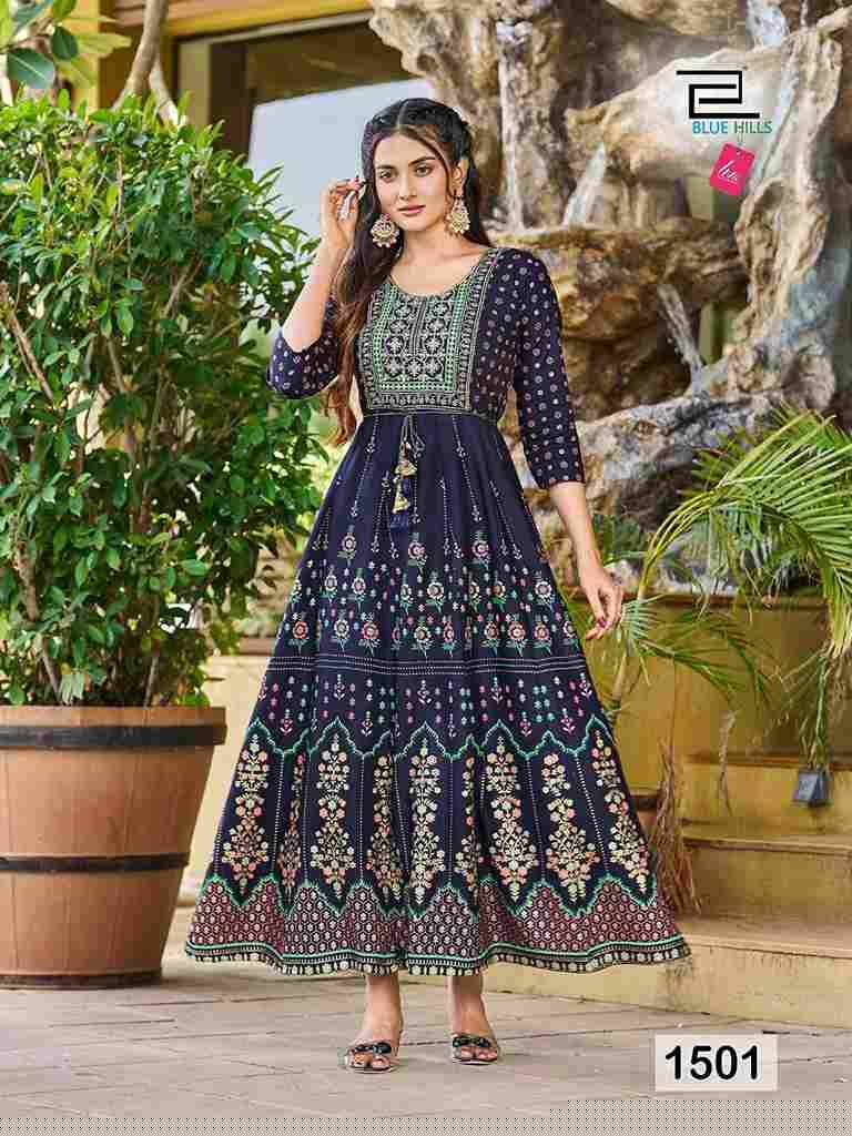 Diwali Night Vol-15 By Blue Hills 1501 To 1508 Series Beautiful Stylish Fancy Colorful Casual Wear & Ethnic Wear Rayon Print Gowns At Wholesale Price