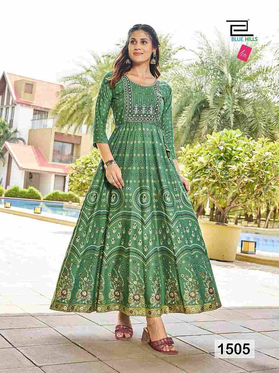 Diwali Night Vol-15 By Blue Hills 1501 To 1508 Series Beautiful Stylish Fancy Colorful Casual Wear & Ethnic Wear Rayon Print Gowns At Wholesale Price