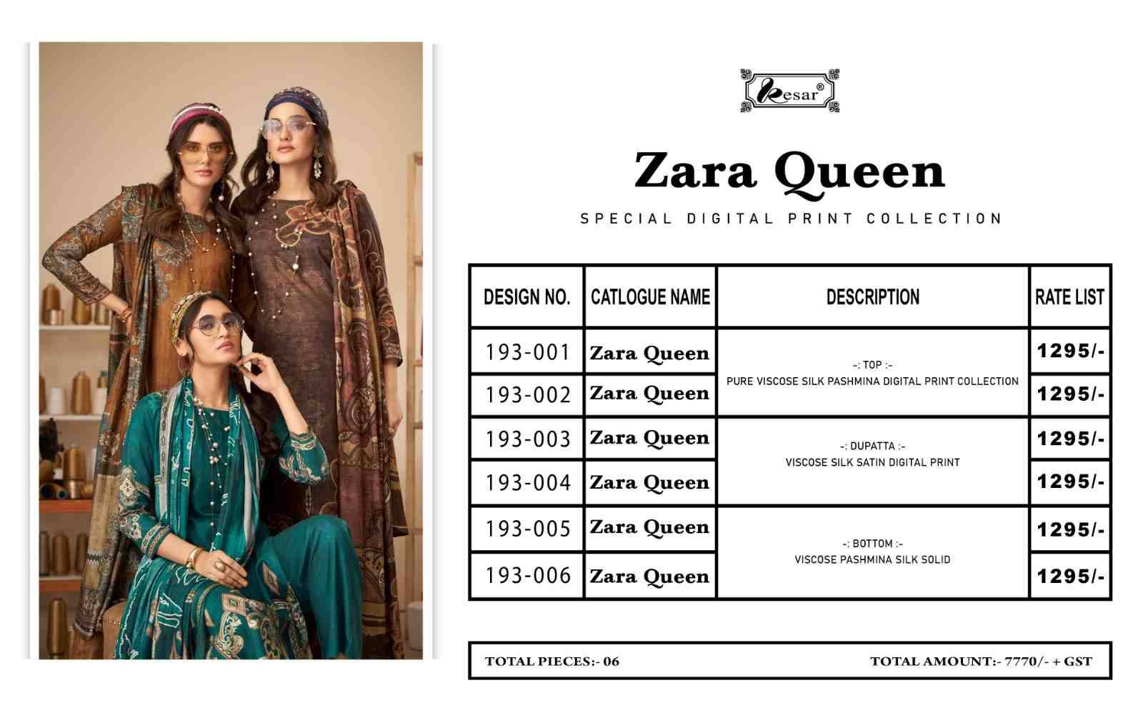 Zara Queen By Kesar 193-001 To 193-006 Series Beautiful Festive Suits Colorful Stylish Fancy Casual Wear & Ethnic Wear Pure Viscose Silk Embroidered Dresses At Wholesale Price