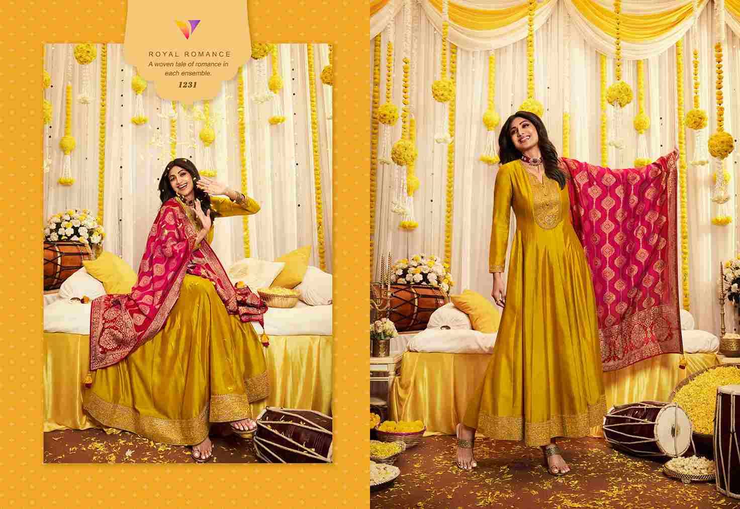 Haldi By Vatsam 1231 To 1234 Series Designer Suits Collection Beautiful Stylish Colorful Fancy Party Wear & Occasional Wear Georgette Silk/Jacquard Dresses At Wholesale Price
