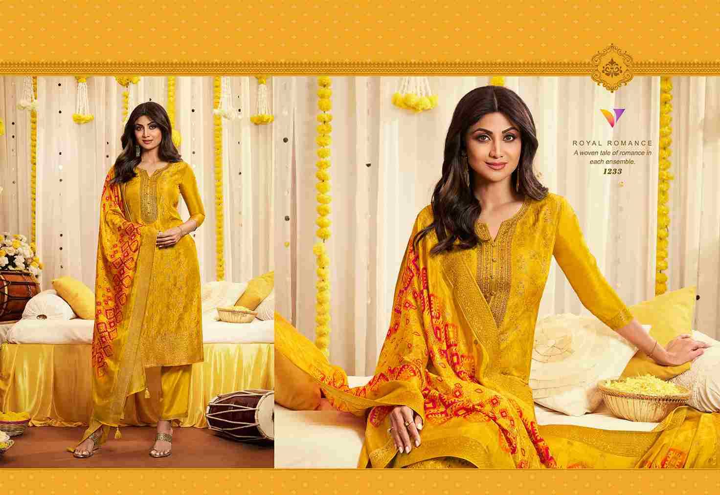 Haldi By Vatsam 1231 To 1234 Series Designer Suits Collection Beautiful Stylish Colorful Fancy Party Wear & Occasional Wear Georgette Silk/Jacquard Dresses At Wholesale Price