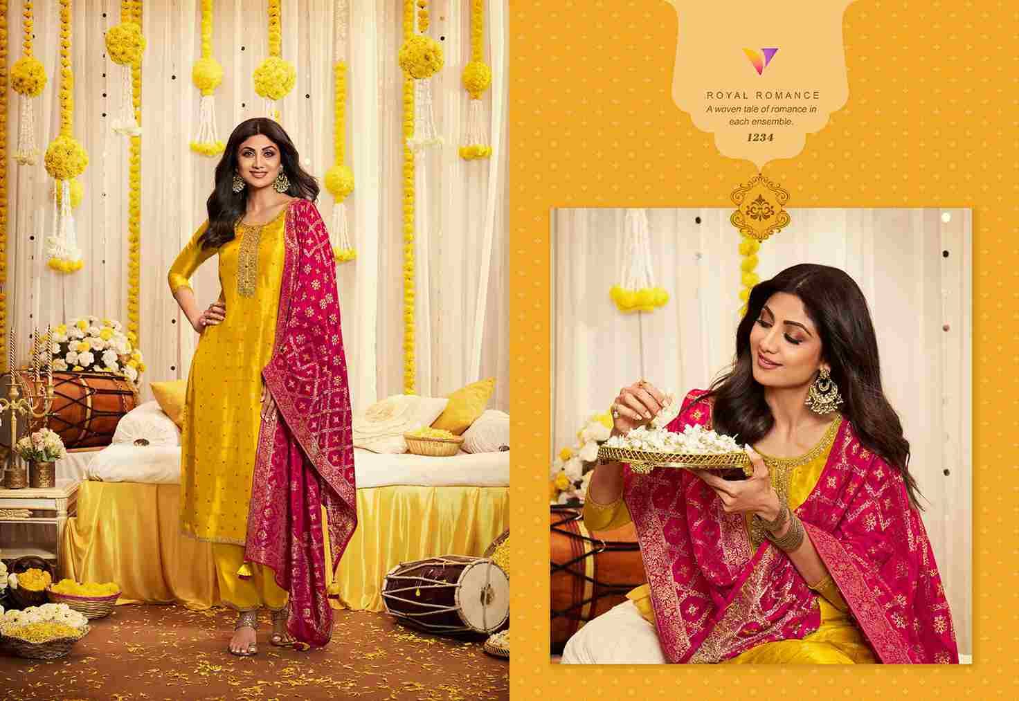Haldi By Vatsam 1231 To 1234 Series Designer Suits Collection Beautiful Stylish Colorful Fancy Party Wear & Occasional Wear Georgette Silk/Jacquard Dresses At Wholesale Price