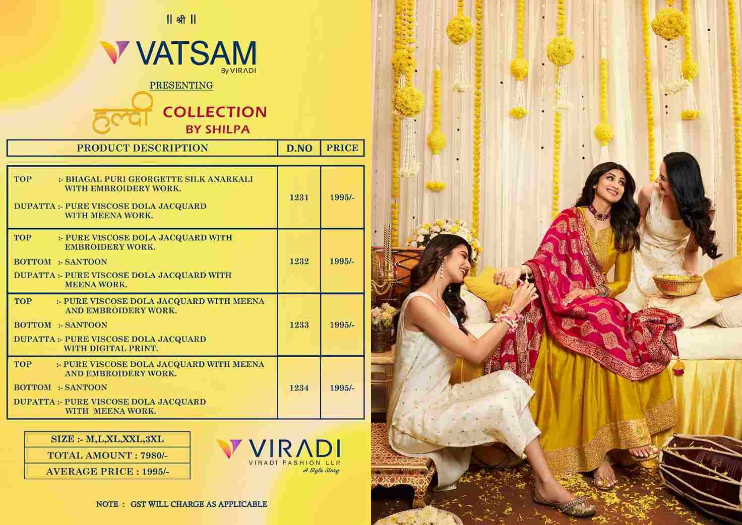 Haldi By Vatsam 1231 To 1234 Series Designer Suits Collection Beautiful Stylish Colorful Fancy Party Wear & Occasional Wear Georgette Silk/Jacquard Dresses At Wholesale Price