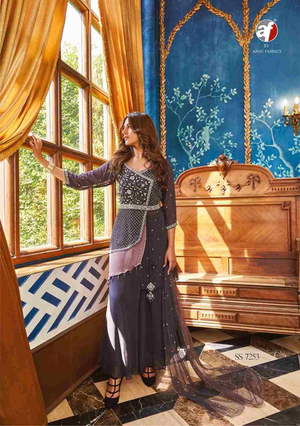 Secret Shadow By Anju Fabrics 7251 To 7254 Series Beautiful Stylish Fancy Colorful Casual Wear & Ethnic Wear Pure Viscose Georgette Foil Tops With Palazzo At Wholesale Price