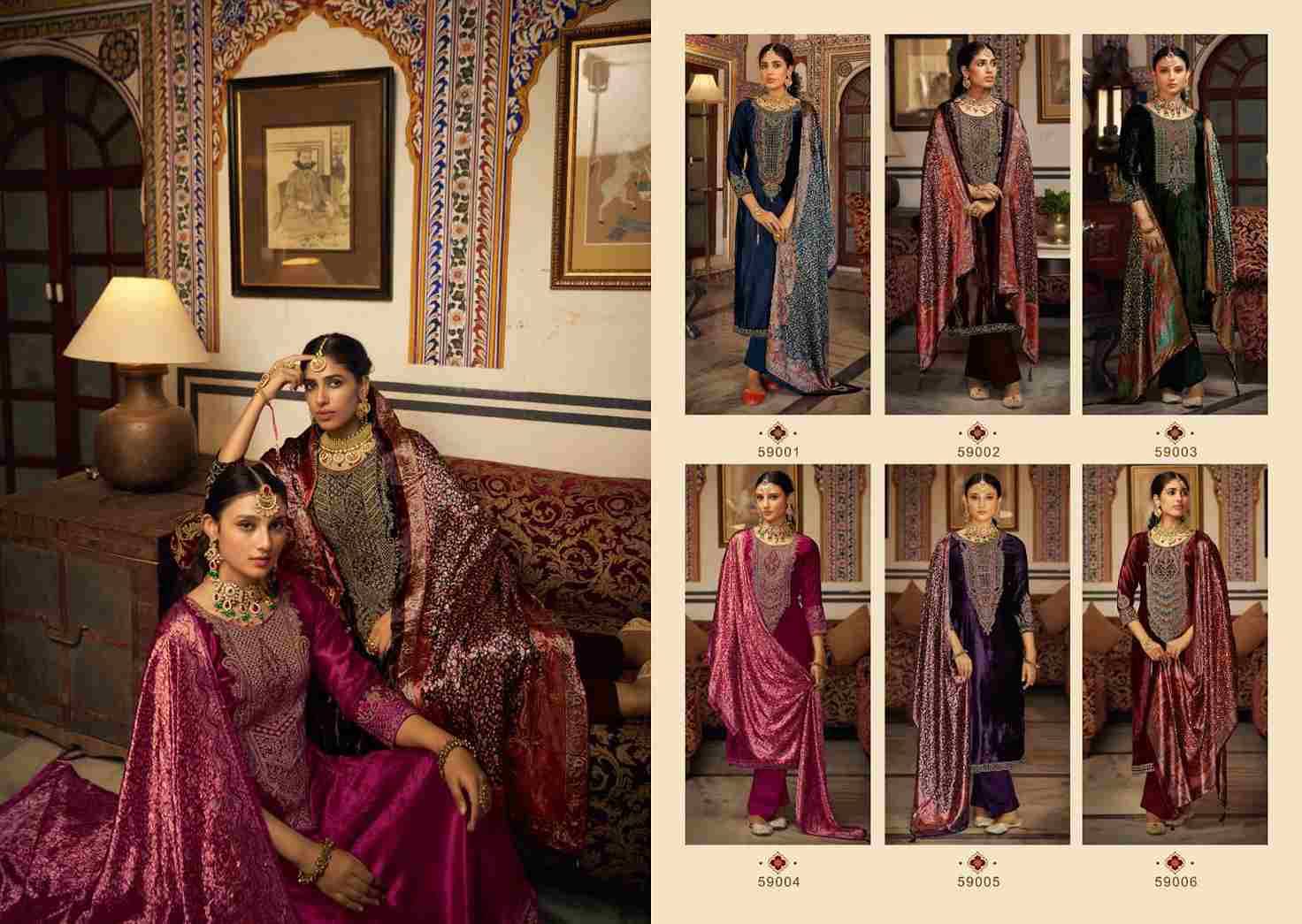Guzaarish By Nishant Fashion 59001 To 59006 Series Beautiful Festive Suits Stylish Fancy Colorful Party Wear & Occasional Wear Viscose Velvet Embroidered Dresses At Wholesale Price
