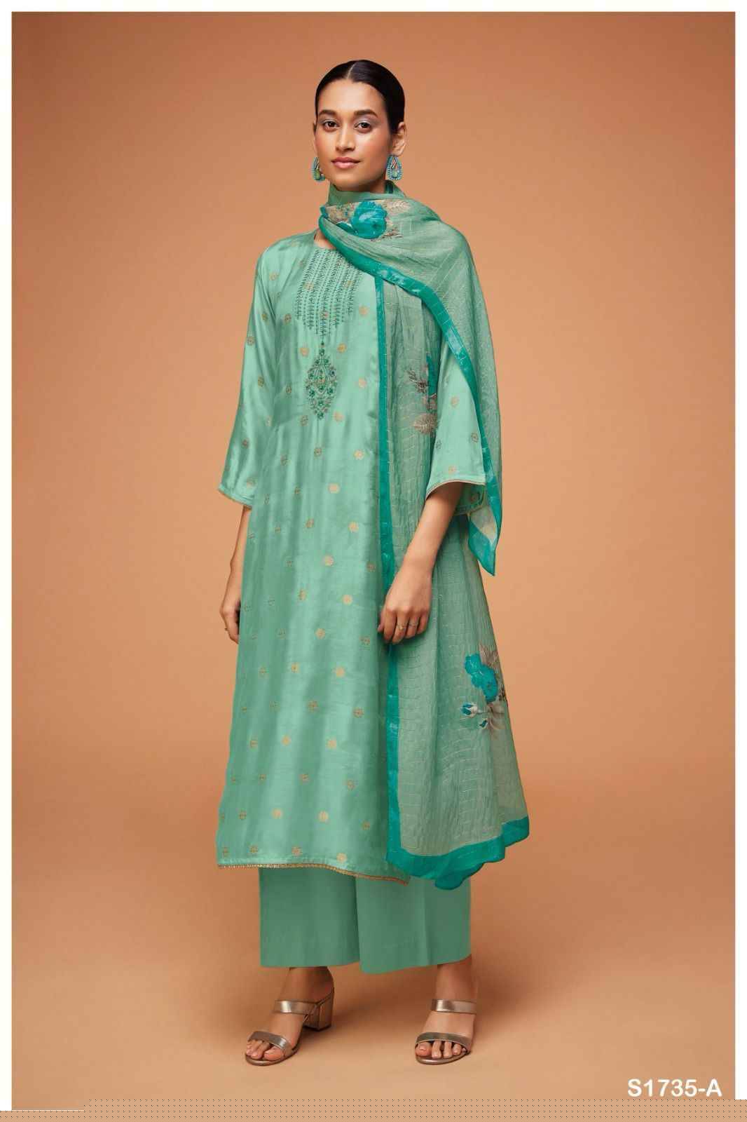 Daisy-1735 By Ganga Fashion 1735-A To 1735-B Series Beautiful Stylish Festive Suits Fancy Colorful Casual Wear & Ethnic Wear & Ready To Wear Premium Viscose Muslin Silk Dresses At Wholesale Price