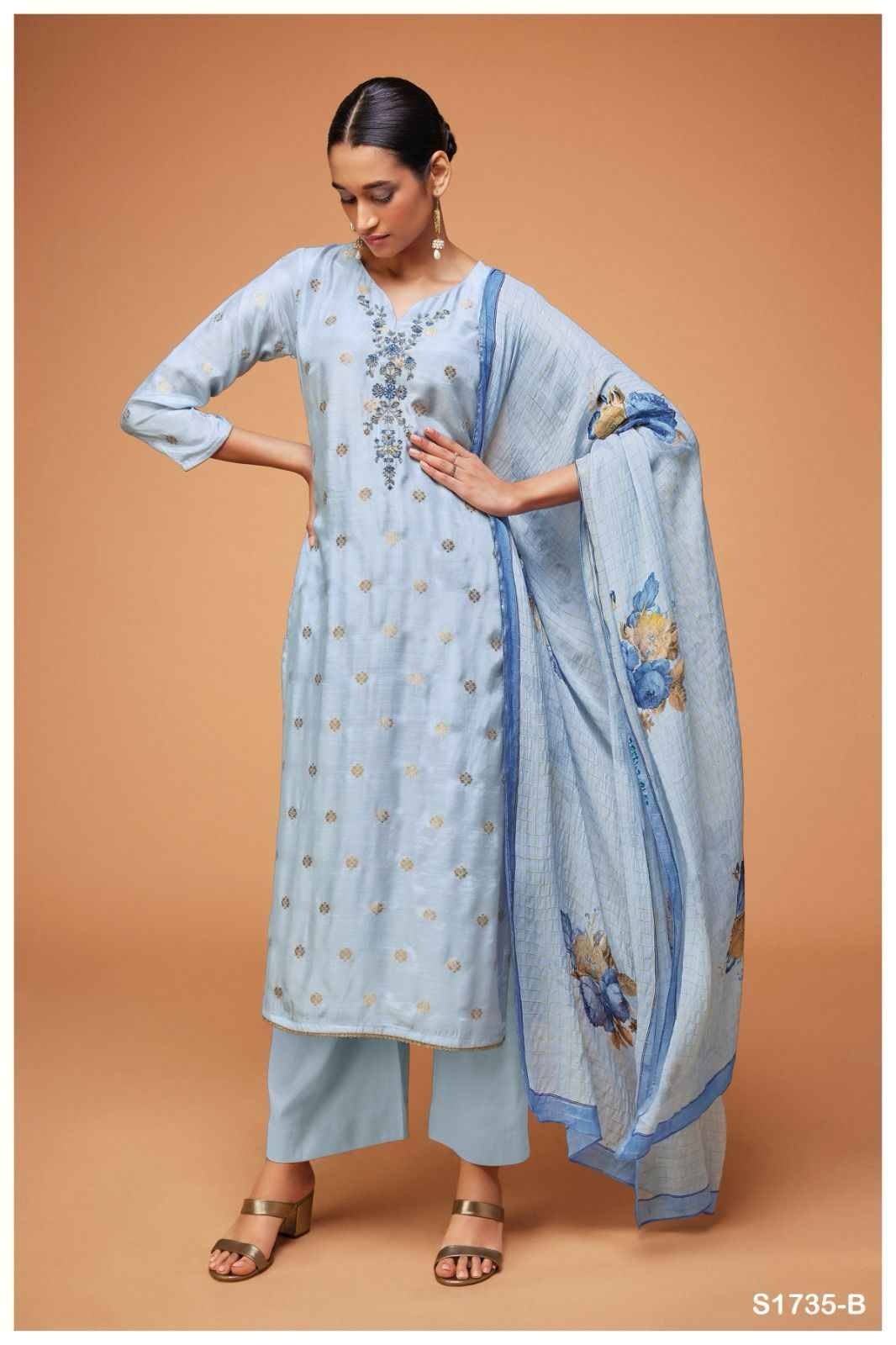 Daisy-1735 By Ganga Fashion 1735-A To 1735-B Series Beautiful Stylish Festive Suits Fancy Colorful Casual Wear & Ethnic Wear & Ready To Wear Premium Viscose Muslin Silk Dresses At Wholesale Price