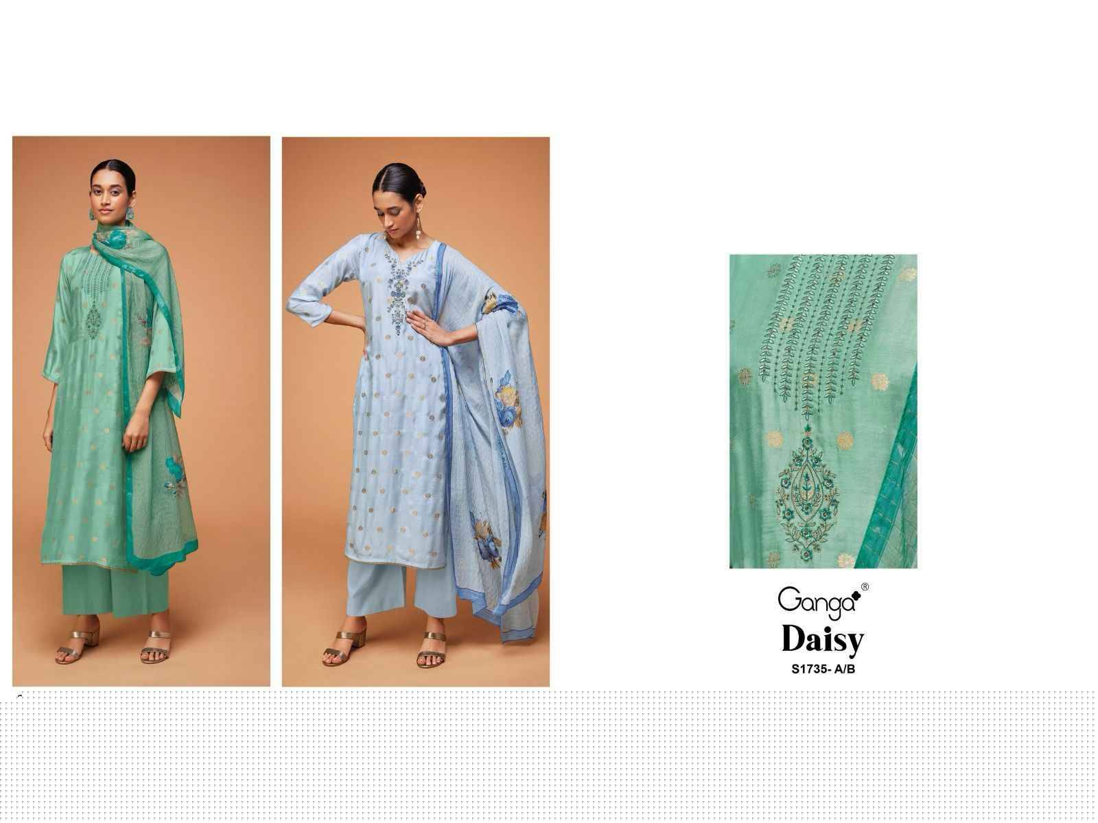 Daisy-1735 By Ganga Fashion 1735-A To 1735-B Series Beautiful Stylish Festive Suits Fancy Colorful Casual Wear & Ethnic Wear & Ready To Wear Premium Viscose Muslin Silk Dresses At Wholesale Price