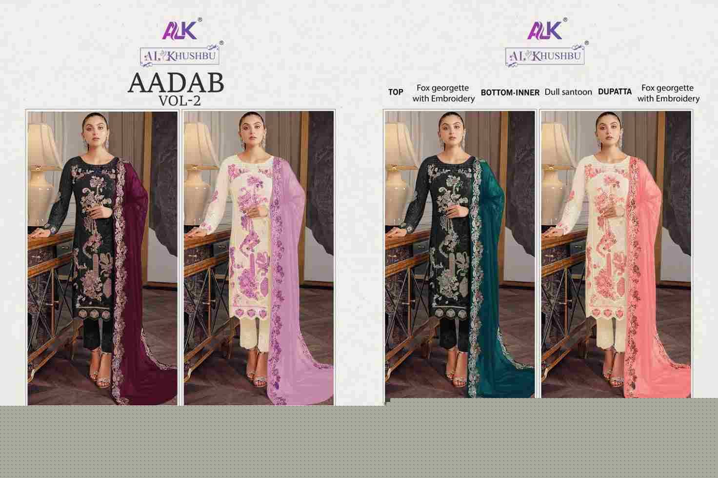 Aadab Vol-2 By Al Khushbu 5028-A To 5028-D Series Designer Pakistani Suits Beautiful Stylish Fancy Colorful Party Wear & Occasional Wear Faux Georgette With Embroidery Dresses At Wholesale Price
