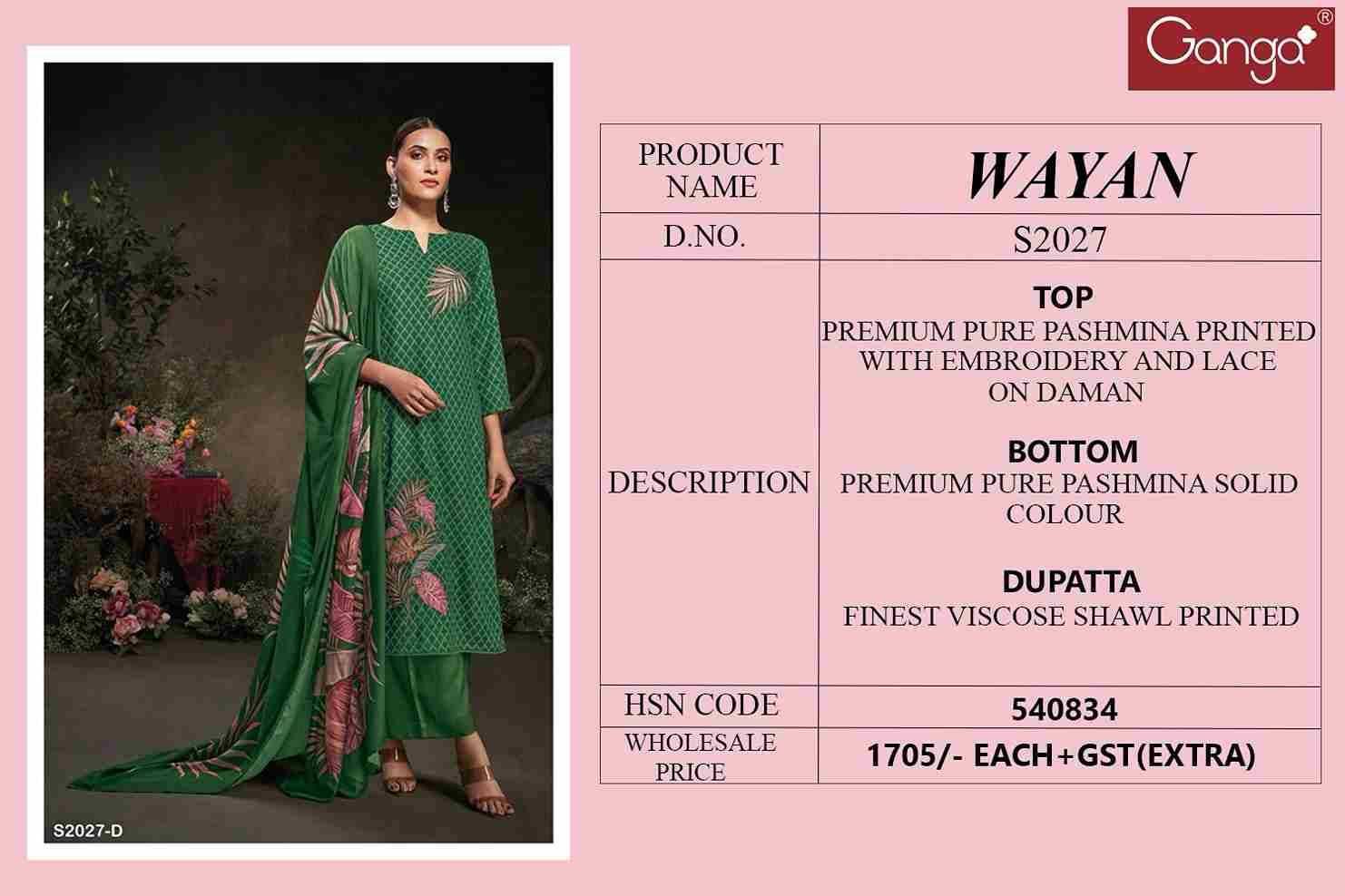 Wayan-2027 By Ganga Fashion 2027-A To 2027-D Series Designer Festive Suits Beautiful Stylish Fancy Colorful Party Wear & Occasional Wear Pure Pashmina Print With Work Dresses At Wholesale Price