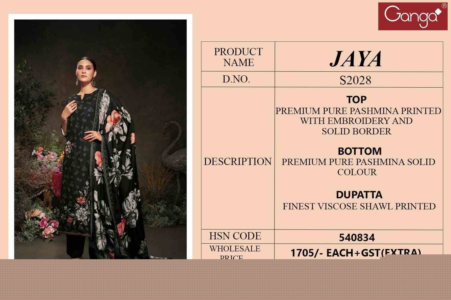 Jaya-2028 By Ganga Fashion 2028-A To 2028-D Series Designer Festive Suits Beautiful Stylish Fancy Colorful Party Wear & Occasional Wear Pure Pashmina Print With Work Dresses At Wholesale Price