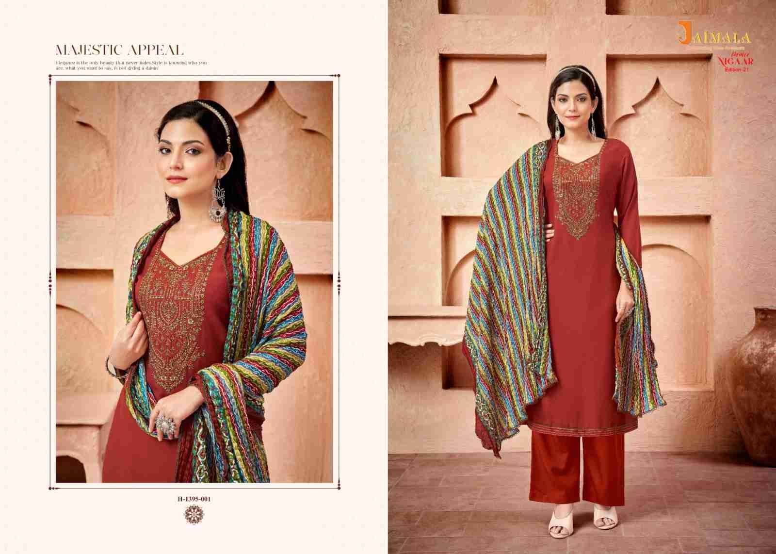 Nigaar Vol-21 By Jaimala 1395-001 To 1395-008 Series Beautiful Festive Suits Colorful Stylish Fancy Casual Wear & Ethnic Wear Pure Rayon Slub With Work Dresses At Wholesale Price