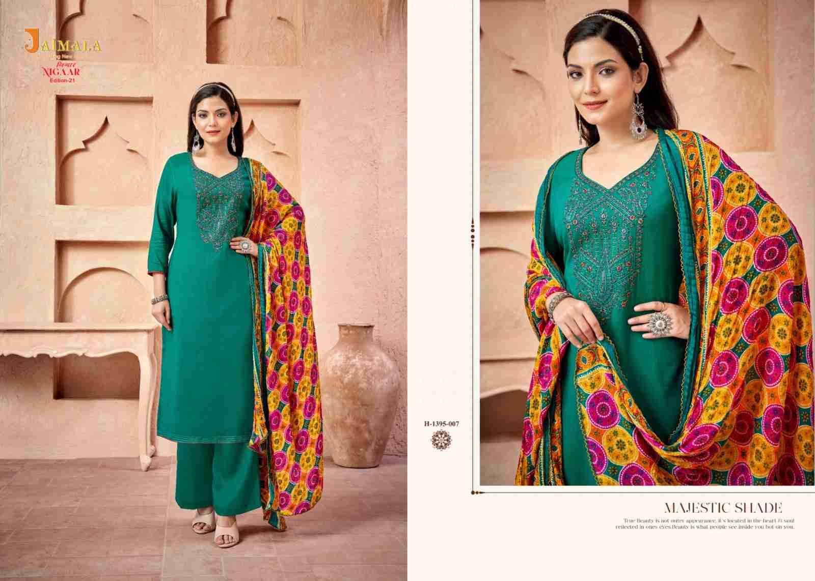 Nigaar Vol-21 By Jaimala 1395-001 To 1395-008 Series Beautiful Festive Suits Colorful Stylish Fancy Casual Wear & Ethnic Wear Pure Rayon Slub With Work Dresses At Wholesale Price