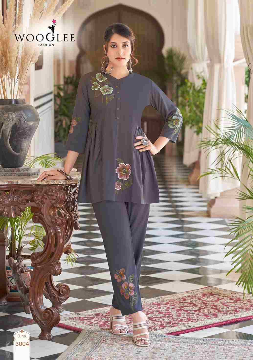 Tulips By Wooglee 3001 To 3004 Series Designer Stylish Fancy Colorful Beautiful Party Wear & Ethnic Wear Collection Heavy Rayon Co-Ord At Wholesale Price