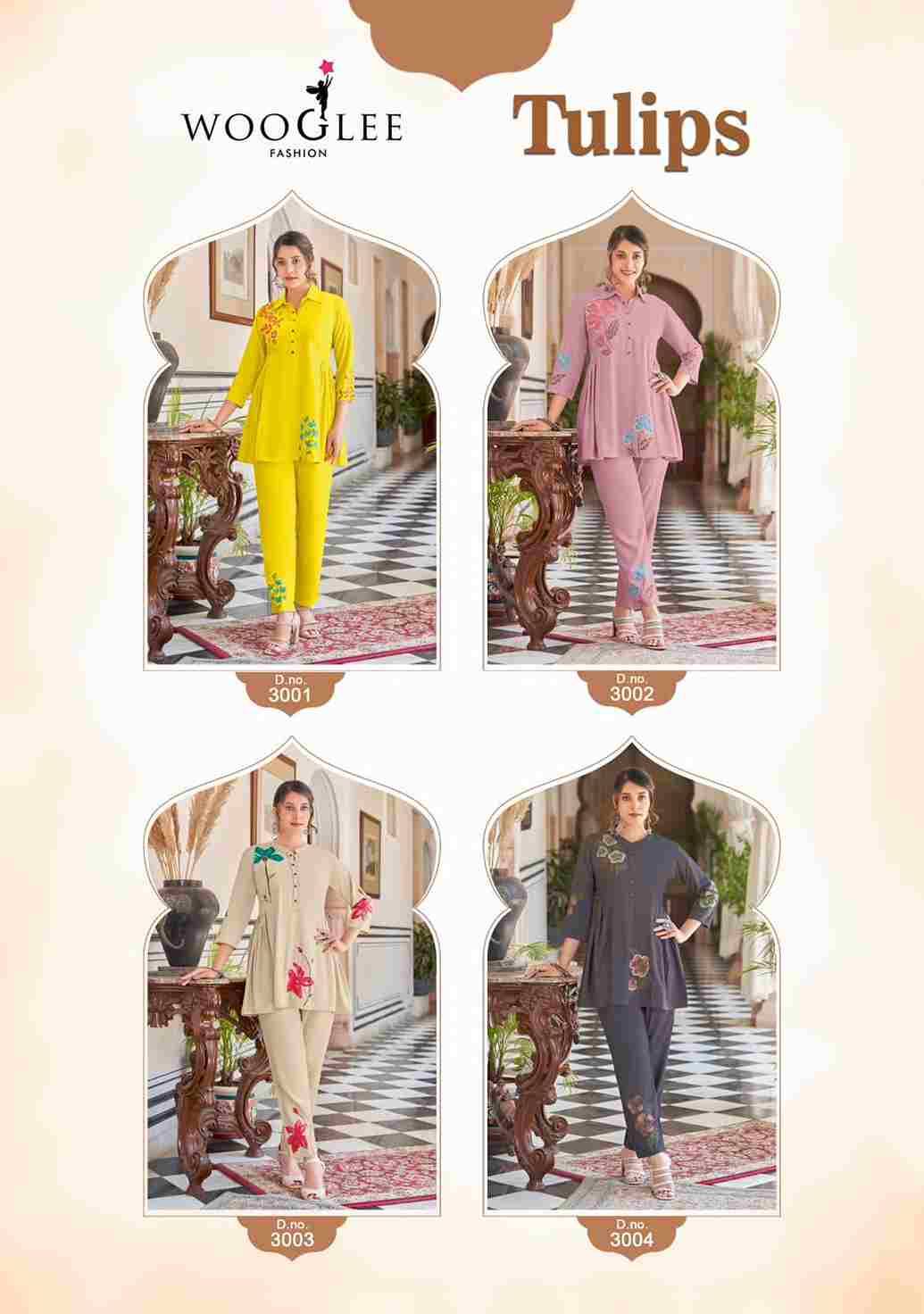 Tulips By Wooglee 3001 To 3004 Series Designer Stylish Fancy Colorful Beautiful Party Wear & Ethnic Wear Collection Heavy Rayon Co-Ord At Wholesale Price