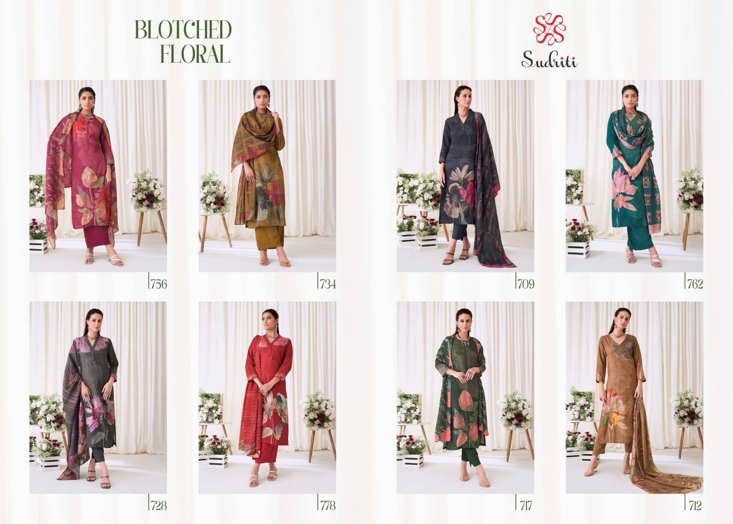 Blotched Floral By Sudriti Beautiful Stylish Festive Suits Fancy Colorful Casual Wear & Ethnic Wear & Ready To Wear Pashmia Twill Digital Print Dresses At Wholesale Price