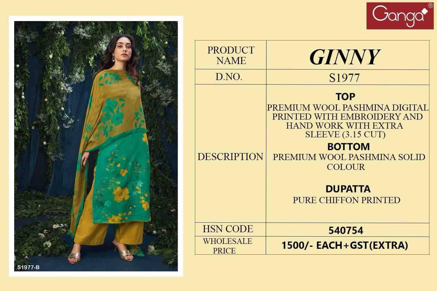 Ginny-1977 By Ganga Fashion 1977-A To 1977-D Series Beautiful Festive Suits Stylish Fancy Colorful Party Wear & Occasional Wear Premium Pashmin Print With Embroidered Dresses At Wholesale Price
