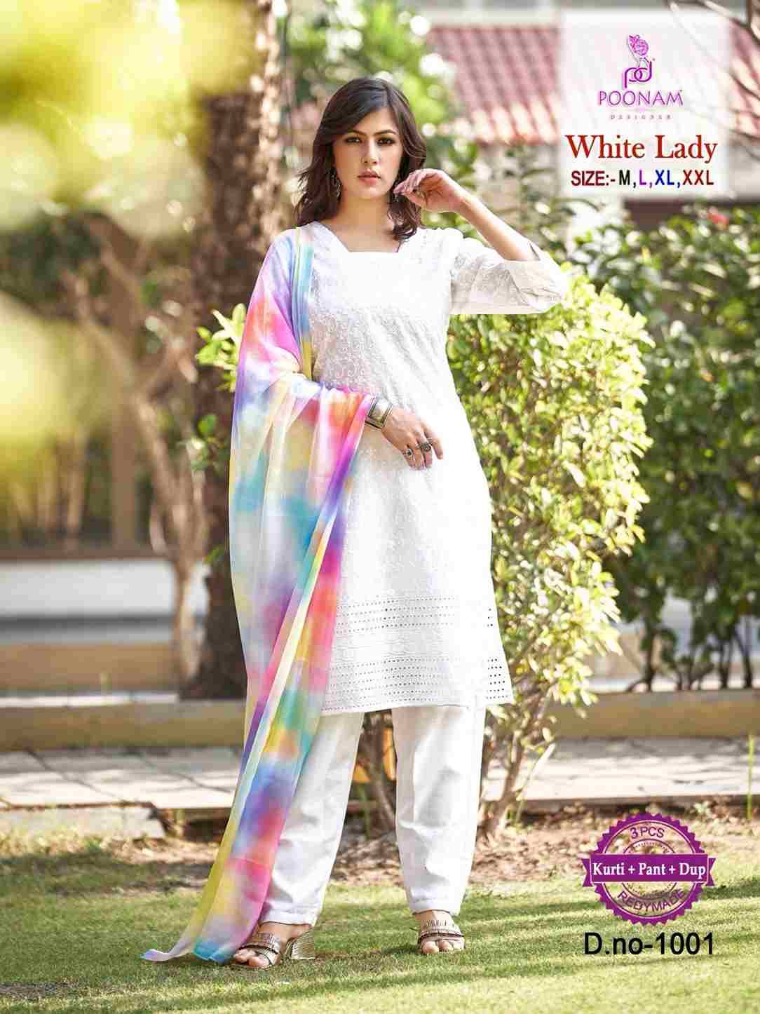 White Lady By Poonam Designer 1001 To 1008 Series Beautiful Festive Suits Stylish Fancy Colorful Party Wear & Occasional Wear Cotton Embroidered Dresses At Wholesale Price