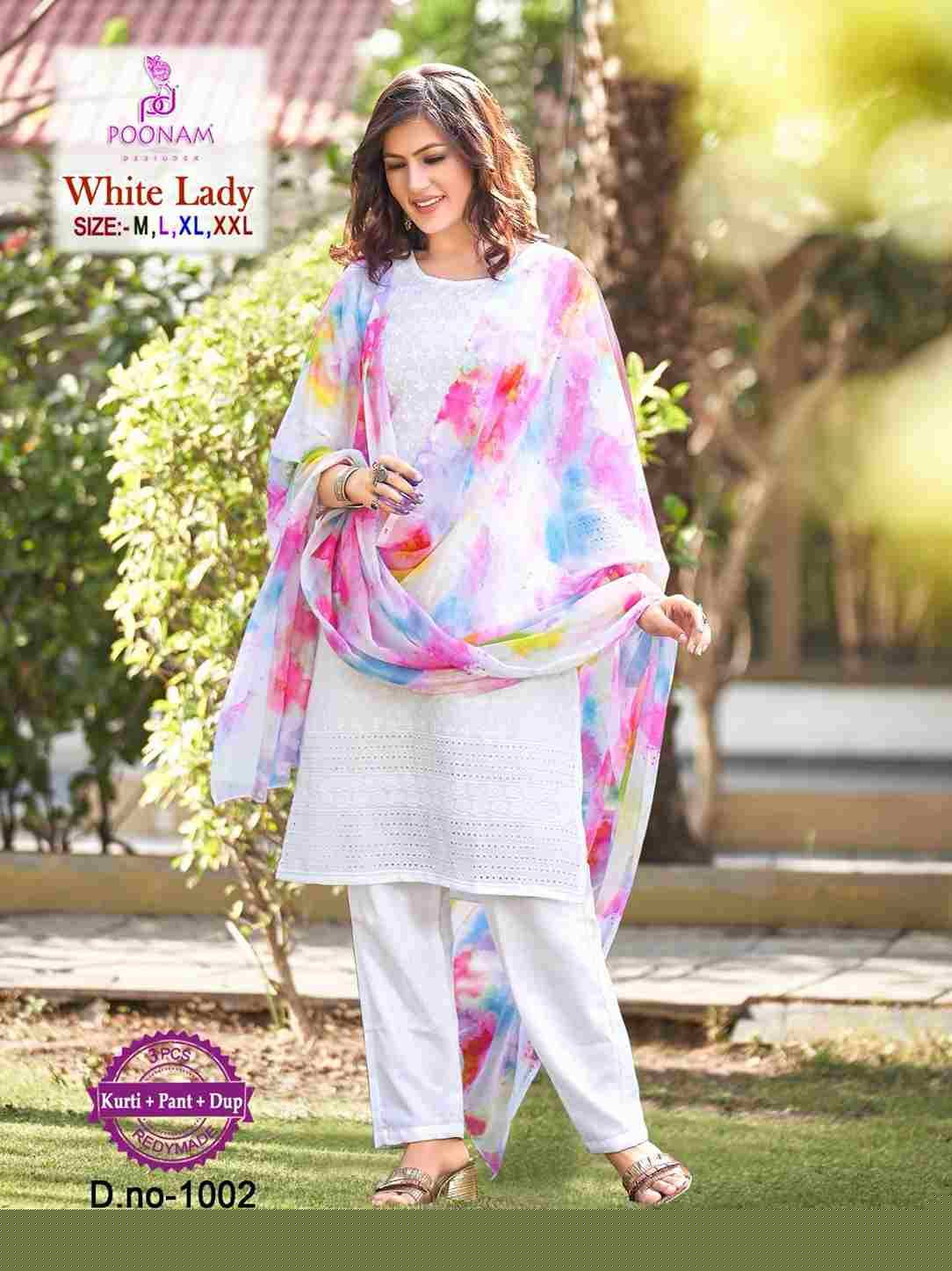 White Lady By Poonam Designer 1001 To 1008 Series Beautiful Festive Suits Stylish Fancy Colorful Party Wear & Occasional Wear Cotton Embroidered Dresses At Wholesale Price