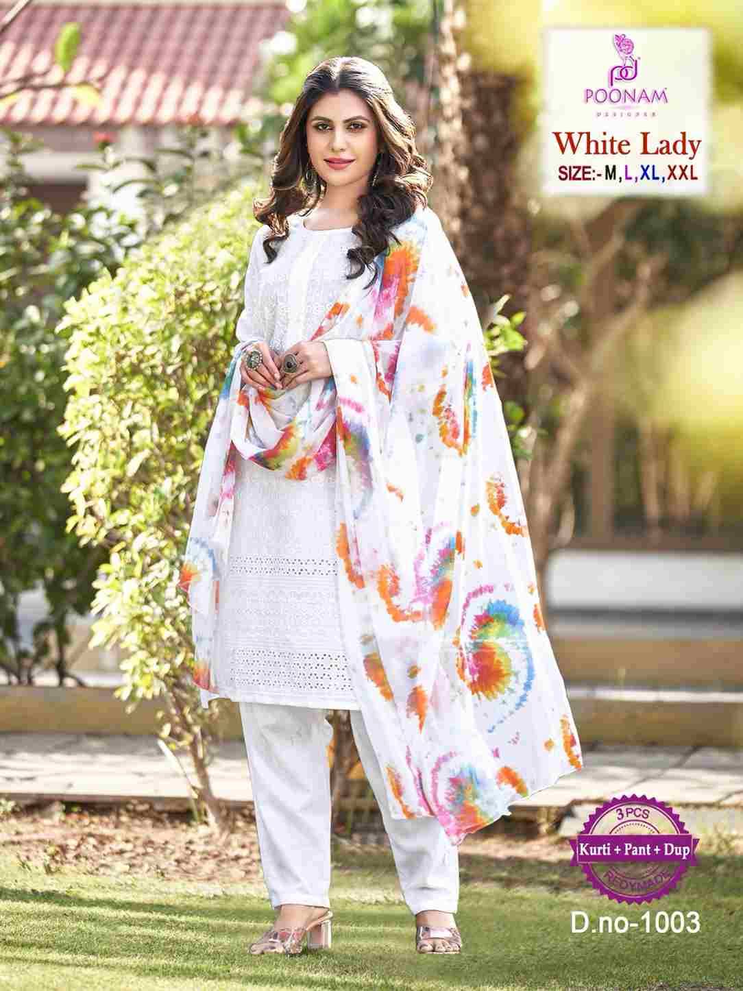 White Lady By Poonam Designer 1001 To 1008 Series Beautiful Festive Suits Stylish Fancy Colorful Party Wear & Occasional Wear Cotton Embroidered Dresses At Wholesale Price