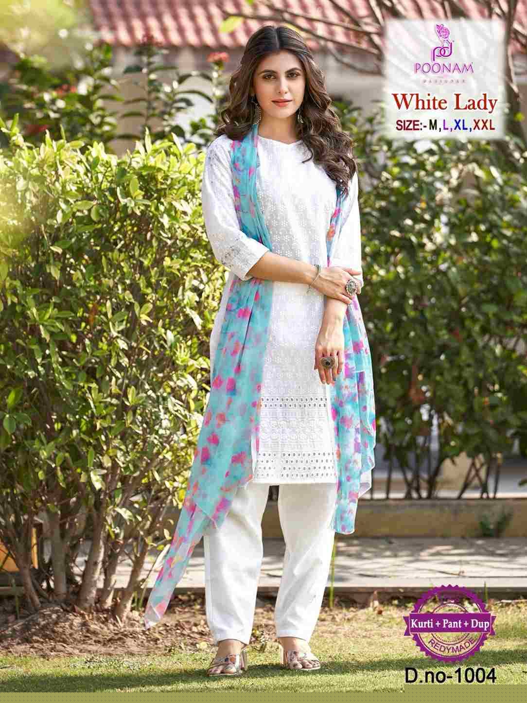 White Lady By Poonam Designer 1001 To 1008 Series Beautiful Festive Suits Stylish Fancy Colorful Party Wear & Occasional Wear Cotton Embroidered Dresses At Wholesale Price