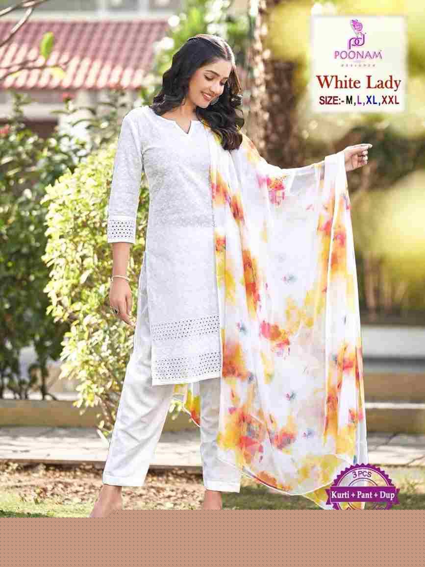 White Lady By Poonam Designer 1001 To 1008 Series Beautiful Festive Suits Stylish Fancy Colorful Party Wear & Occasional Wear Cotton Embroidered Dresses At Wholesale Price