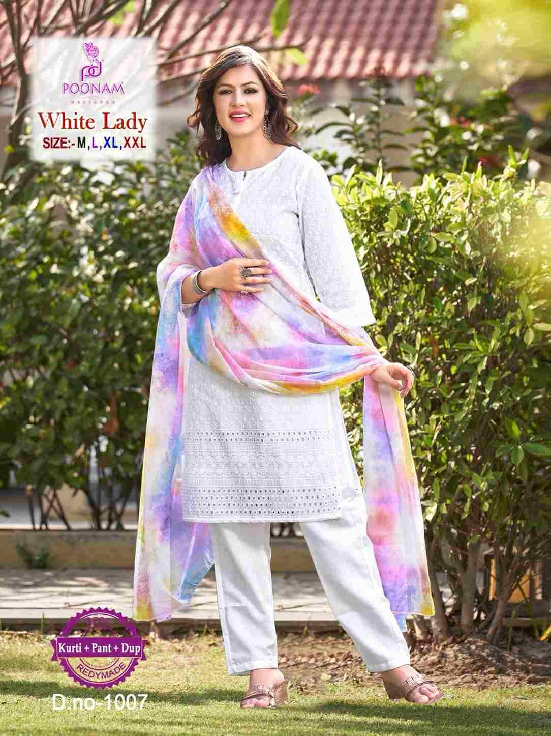White Lady By Poonam Designer 1001 To 1008 Series Beautiful Festive Suits Stylish Fancy Colorful Party Wear & Occasional Wear Cotton Embroidered Dresses At Wholesale Price