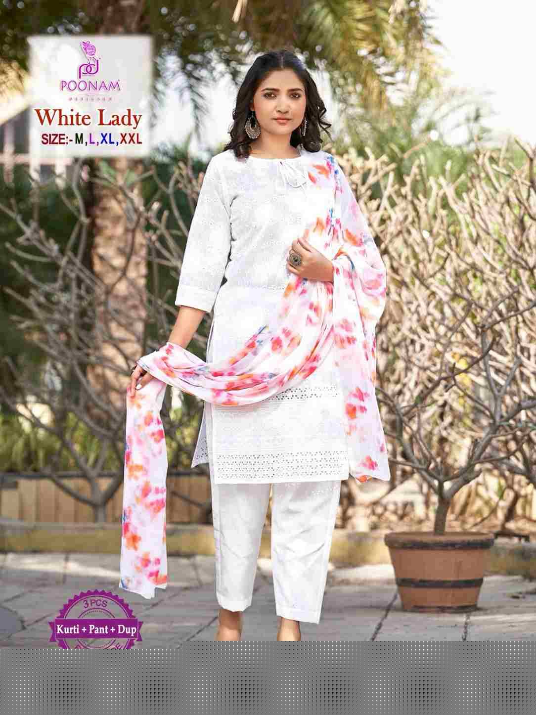 White Lady By Poonam Designer 1001 To 1008 Series Beautiful Festive Suits Stylish Fancy Colorful Party Wear & Occasional Wear Cotton Embroidered Dresses At Wholesale Price