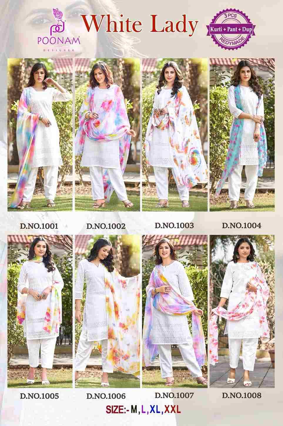 White Lady By Poonam Designer 1001 To 1008 Series Beautiful Festive Suits Stylish Fancy Colorful Party Wear & Occasional Wear Cotton Embroidered Dresses At Wholesale Price