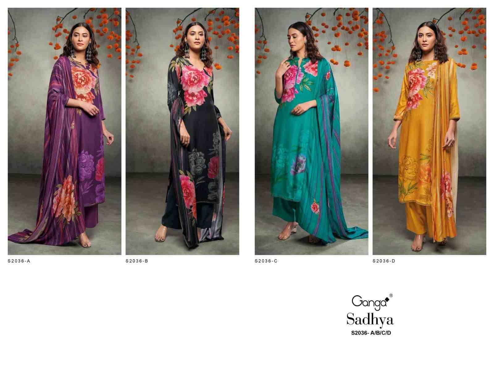 Sadhya-2036 By Ganga Fashion 2036-A To 2036-D Series Beautiful Festive Suits Stylish Fancy Colorful Party Wear & Occasional Wear Premium Pashmin Print With Embroidered Dresses At Wholesale Price