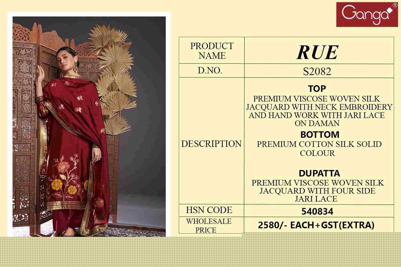 Rue-2082 By Ganga Fashion 2082-A To 2082-C Series Beautiful Festive Suits Stylish Fancy Colorful Party Wear & Occasional Wear Premium Viscose Silk Dresses At Wholesale Price