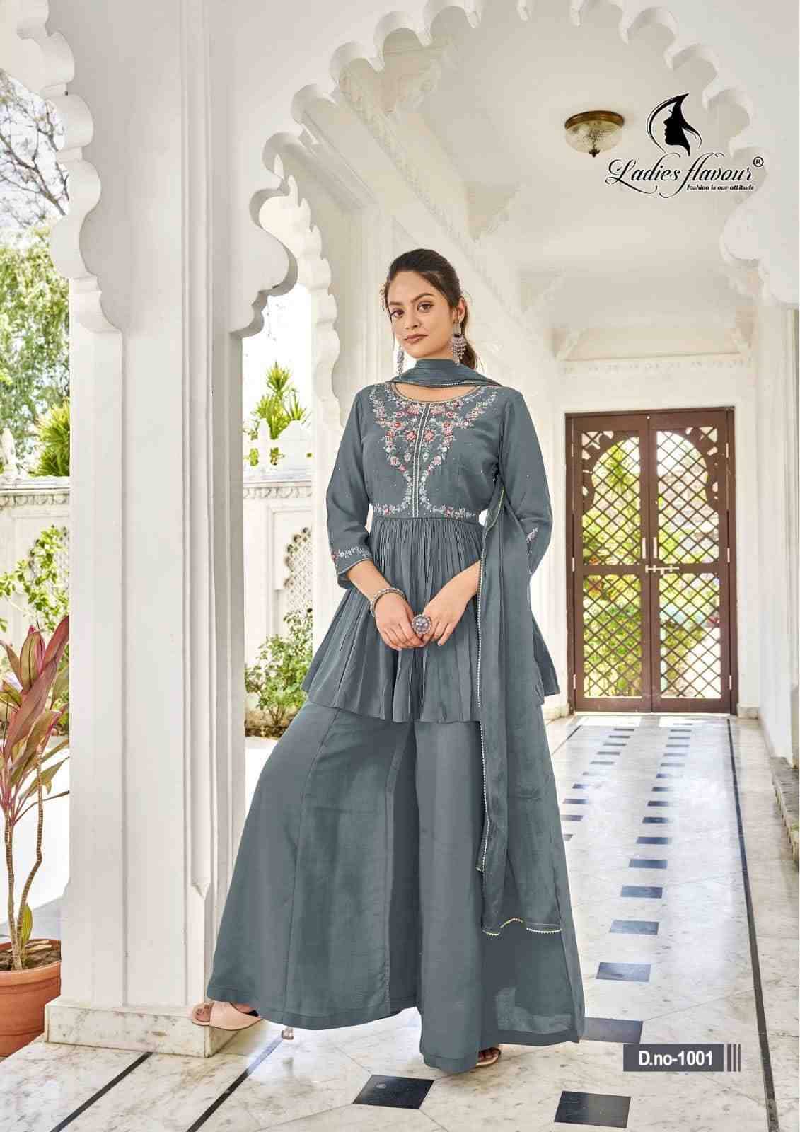 Aarzoo By Ladies Flavour 1001 To 1004 Series Beautiful Stylish Suits Fancy Colorful Casual Wear & Ethnic Wear & Ready To Wear Heavy Chanderi Silk Dresses At Wholesale Price