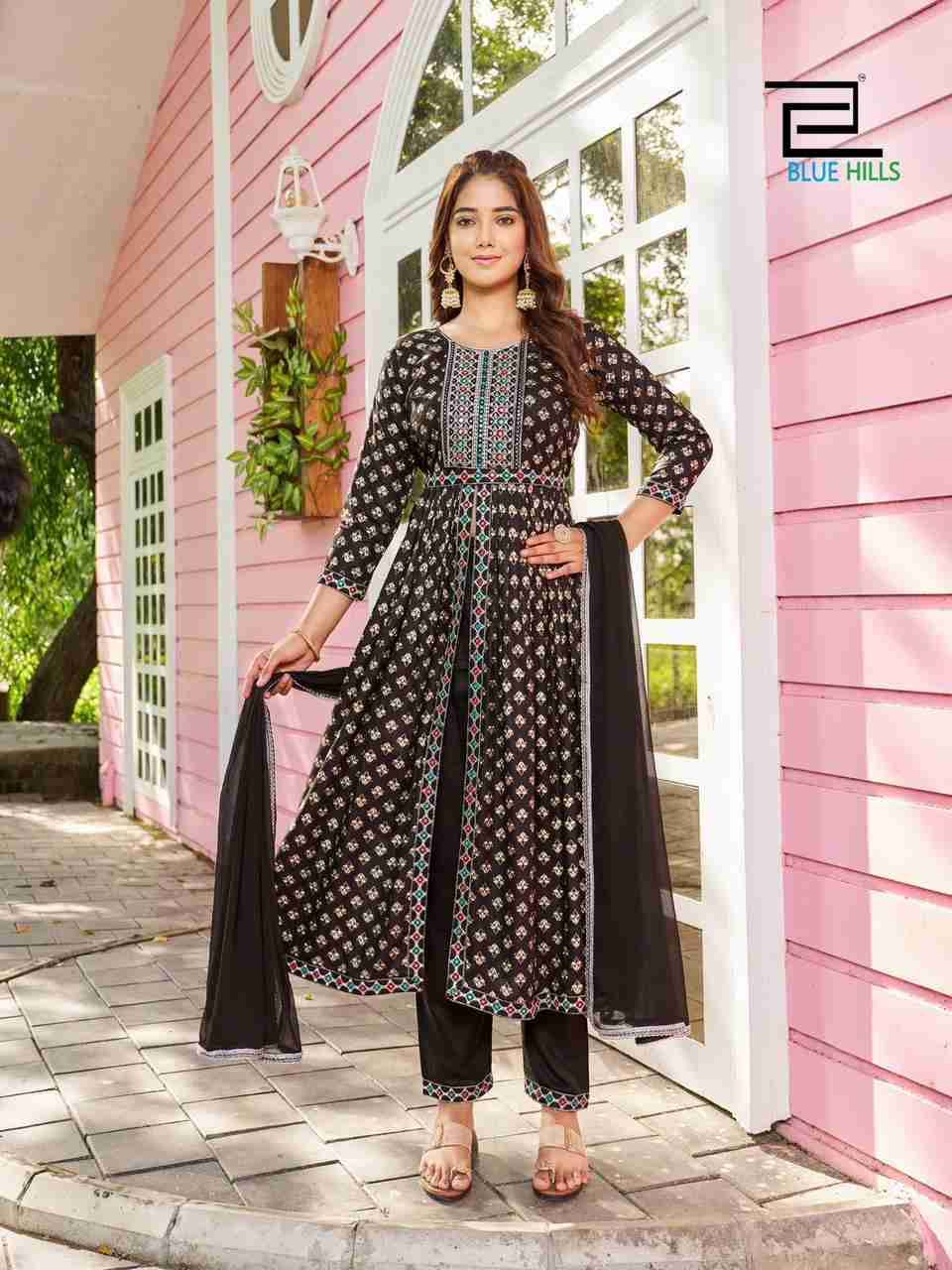Fashion Reel Vol-1 By Blue Hills 1001 To 1008 Series Beautiful Stylish Suits Fancy Colorful Casual Wear & Ethnic Wear & Ready To Wear Rayon Foil Print Dresses At Wholesale Price