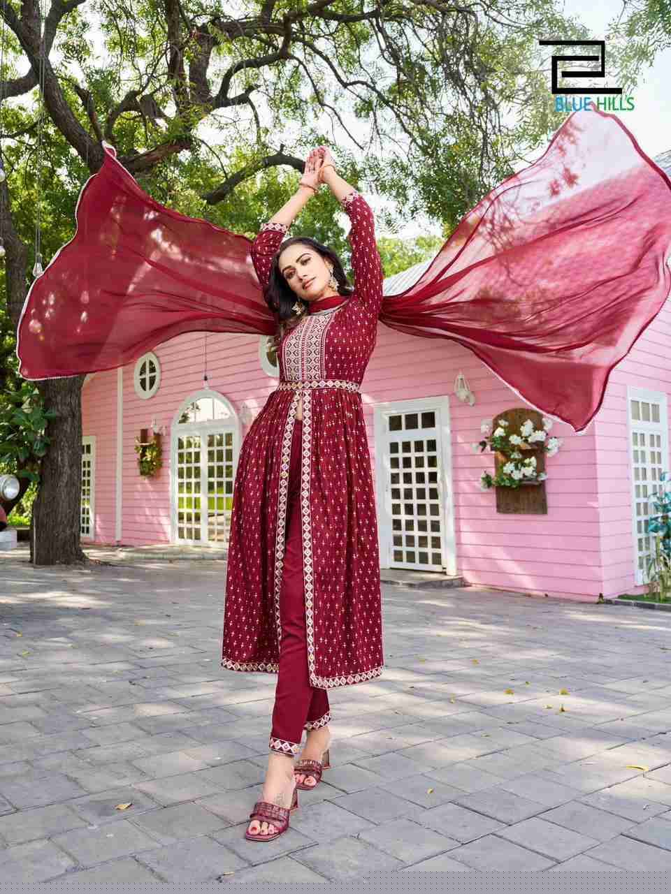 Fashion Reel Vol-1 By Blue Hills 1001 To 1008 Series Beautiful Stylish Suits Fancy Colorful Casual Wear & Ethnic Wear & Ready To Wear Rayon Foil Print Dresses At Wholesale Price