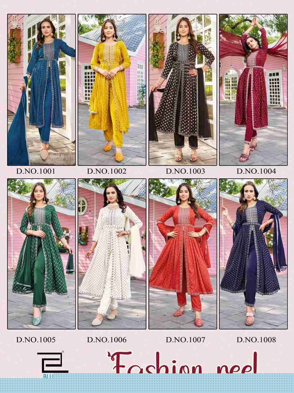 Fashion Reel Vol-1 By Blue Hills 1001 To 1008 Series Beautiful Stylish Suits Fancy Colorful Casual Wear & Ethnic Wear & Ready To Wear Rayon Foil Print Dresses At Wholesale Price