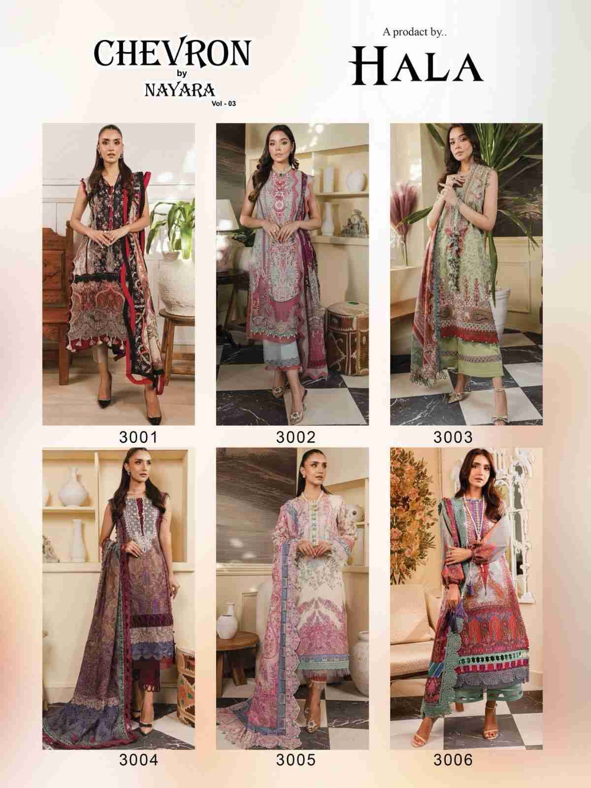 Chevron Vol-3 By Hala 3001 To 3006 Series Beautiful Festive Suits Colorful Stylish Fancy Casual Wear & Ethnic Wear Pure Cotton Print Dresses At Wholesale Price