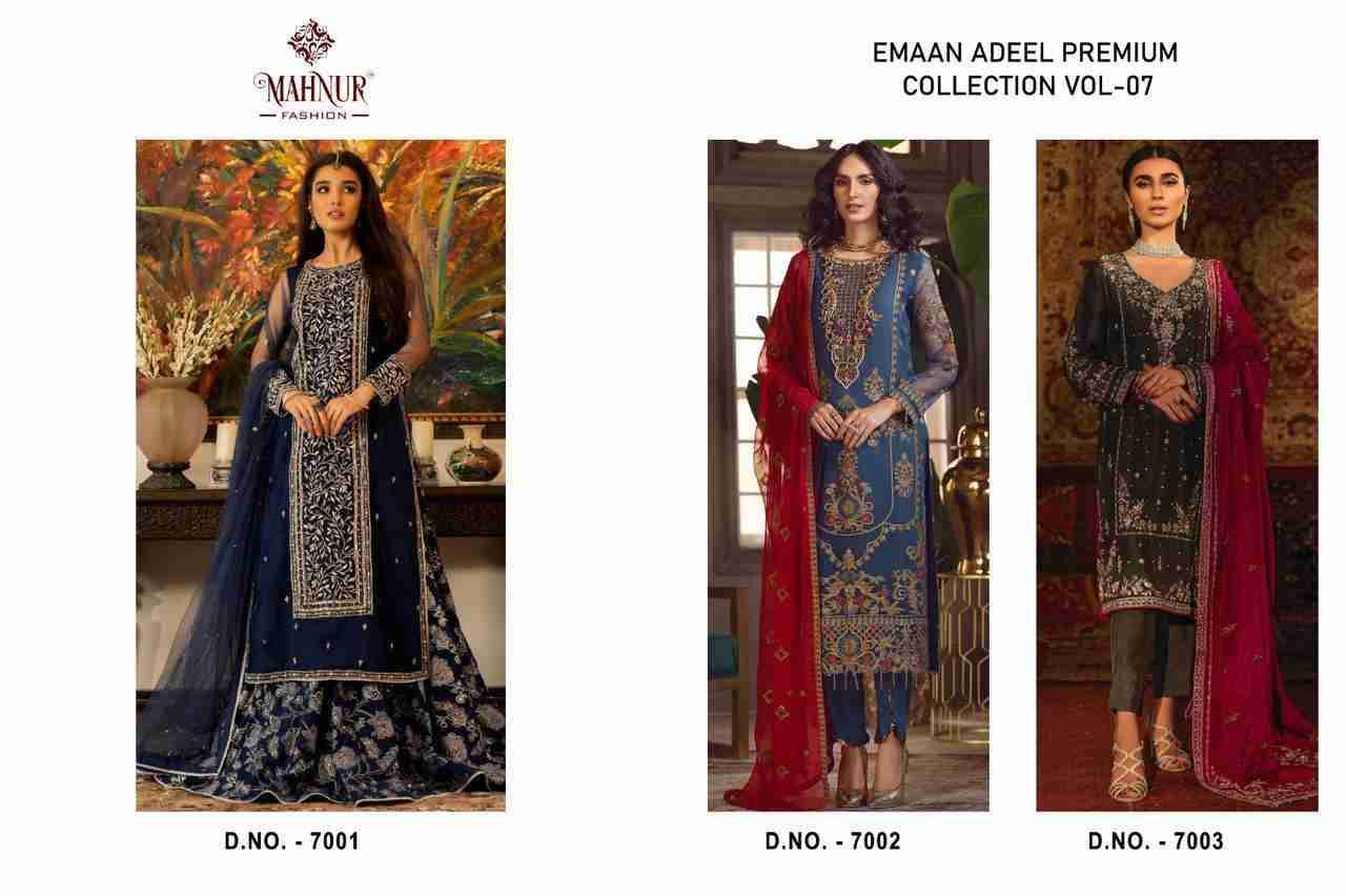 Emaan Adeel Premium Collection Vol-7 By Mahnur Fashion 7001 To 7003 Series Beautiful Pakistani Suits Colorful Stylish Fancy Casual Wear & Ethnic Wear Faux Georgette With Embroidered Dresses At Wholesale Price