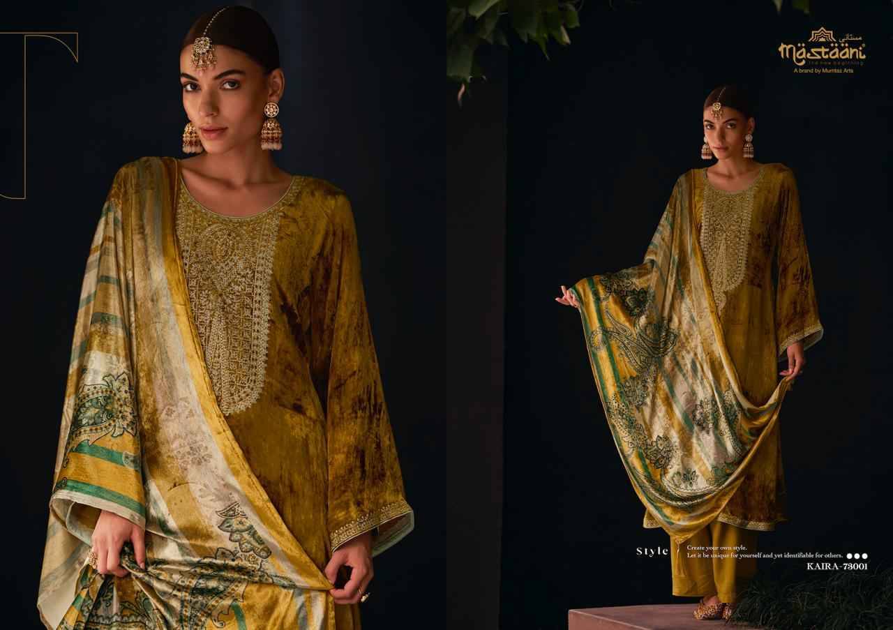 Kaira By Mastaani 73001 To 73006 Series Beautiful Festive Suits Colorful Stylish Fancy Casual Wear & Ethnic Wear Pure Viscose Velvet Dresses At Wholesale Price