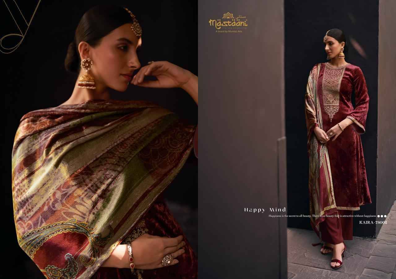 Kaira By Mastaani 73001 To 73006 Series Beautiful Festive Suits Colorful Stylish Fancy Casual Wear & Ethnic Wear Pure Viscose Velvet Dresses At Wholesale Price