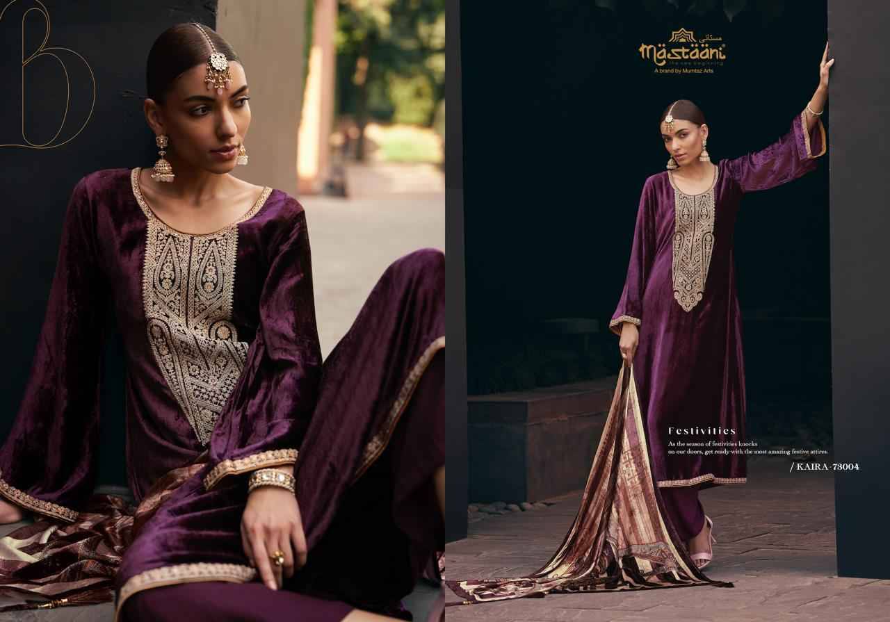 Kaira By Mastaani 73001 To 73006 Series Beautiful Festive Suits Colorful Stylish Fancy Casual Wear & Ethnic Wear Pure Viscose Velvet Dresses At Wholesale Price