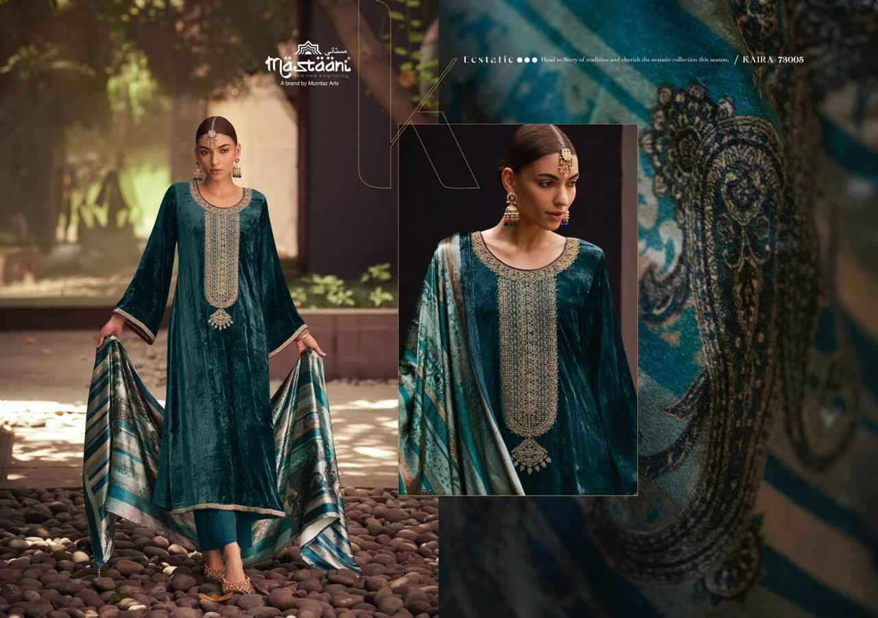 Kaira By Mastaani 73001 To 73006 Series Beautiful Festive Suits Colorful Stylish Fancy Casual Wear & Ethnic Wear Pure Viscose Velvet Dresses At Wholesale Price
