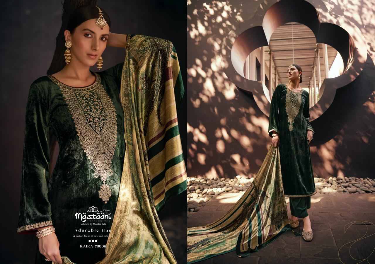 Kaira By Mastaani 73001 To 73006 Series Beautiful Festive Suits Colorful Stylish Fancy Casual Wear & Ethnic Wear Pure Viscose Velvet Dresses At Wholesale Price