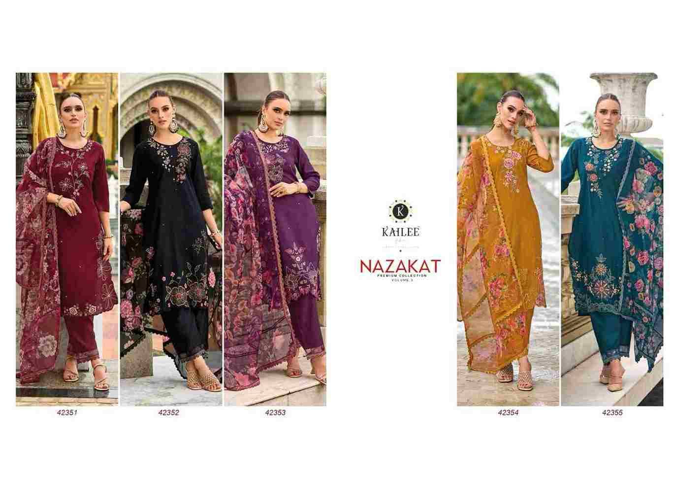 Nazakat Vol-3 By Kailee 42351 To 42355 Series Beautiful Festive Suits Colorful Stylish Fancy Casual Wear & Ethnic Wear Pure Viscose Silk Embroidery Dresses At Wholesale Price