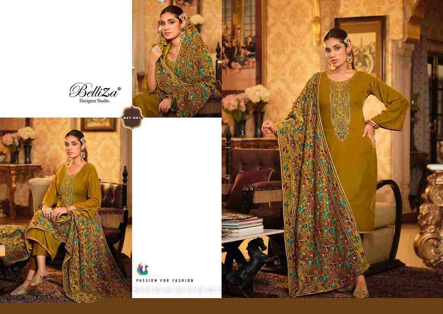 Rang Reza By Belliza 827-001 To 827-006 Series Beautiful Festive Suits Colorful Stylish Fancy Casual Wear & Ethnic Wear Pure Velvet Embroidered Dresses At Wholesale Price